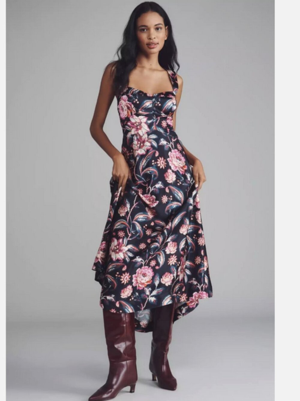 Anthropologie Maeve The Jocelyn Sleeveless Slip Midi Dress Black Floral M NWT - Picture 5 of 6